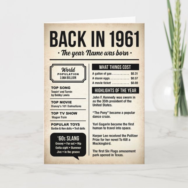 1961 Back in the Day, 65th Birthday Card (Front)