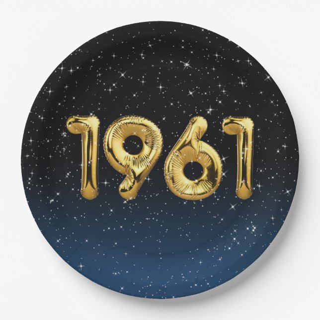 1961 Birthday Balloons In Stars Paper Plates (Front)