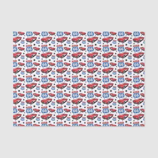 1961 C1 Red Classic Sports Car Retro Route 66 Sign Tissue Paper (Front)