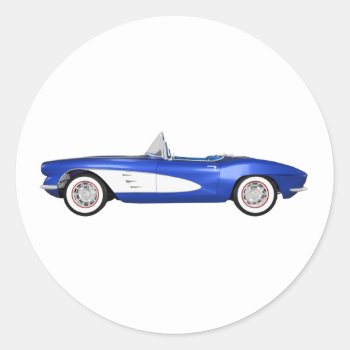 1961 Corvette C1: Blue Finish: Classic Round Sticker by spiritswitchboard at Zazzle