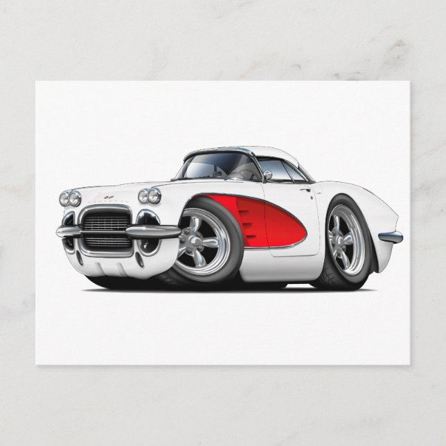 1961 Corvette White-Red Car Postcard (Front)