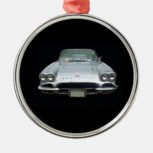 1961 silver 4 headlight corvette metal ornament