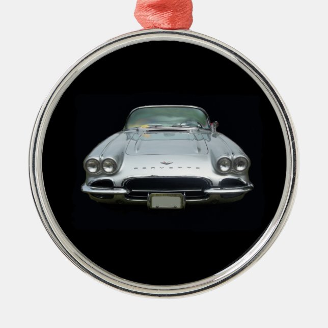 1961 silver 4 headlight corvette metal ornament (Front)