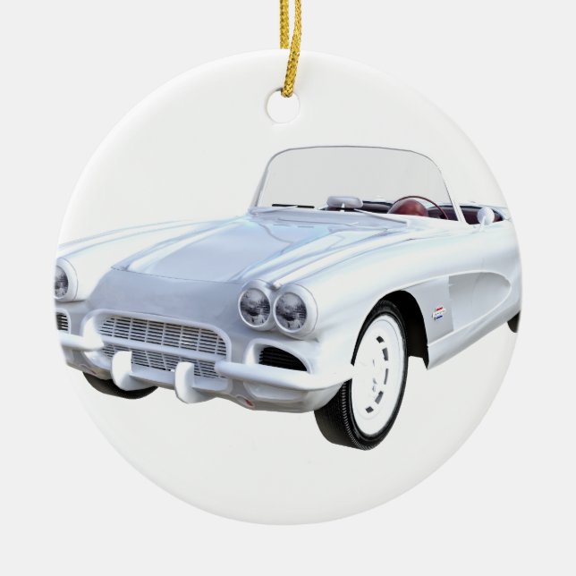 1961 White Corvette Ceramic Ornament (Front)