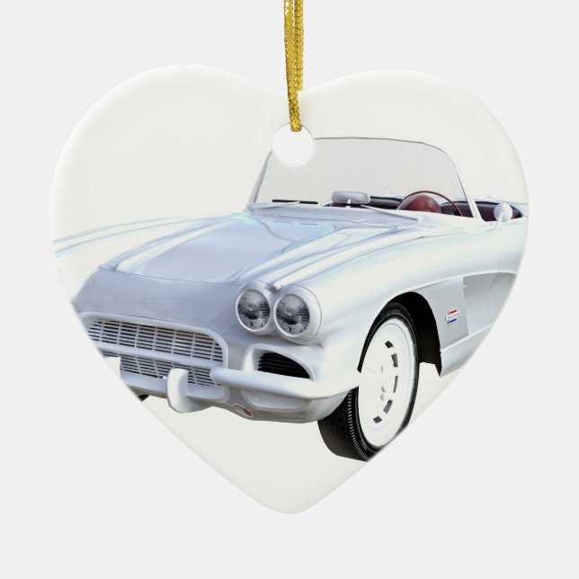 1961 White Corvette Ceramic Ornament (Front)