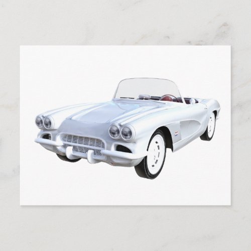 1961 White Corvette Postcard