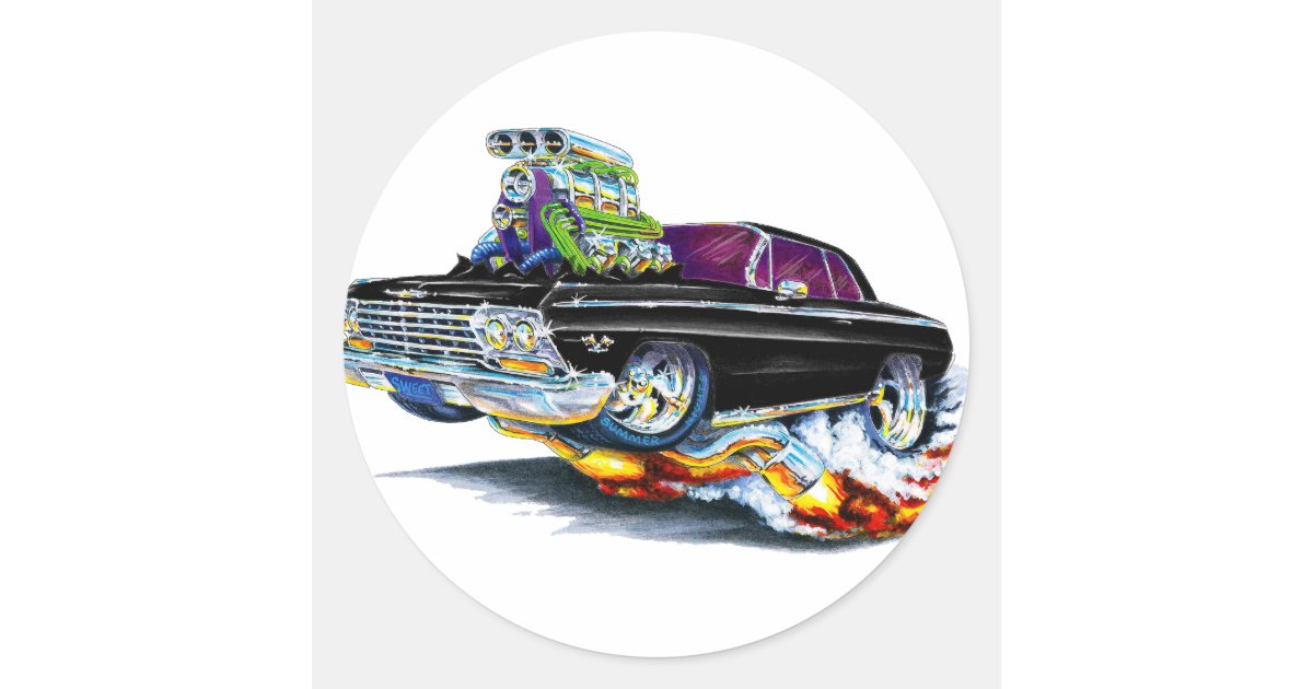 1962 63 Impala Black Car Classic Round Sticker Zazzle Com