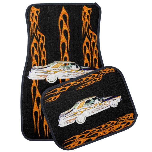1963 BUICK RIVIERA WHITE ORANGE CAR FLOOR MAT (Set)
