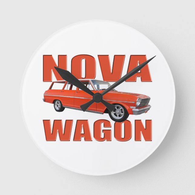 1963 red chevy II nova wagon longroof Round Clock (Front)