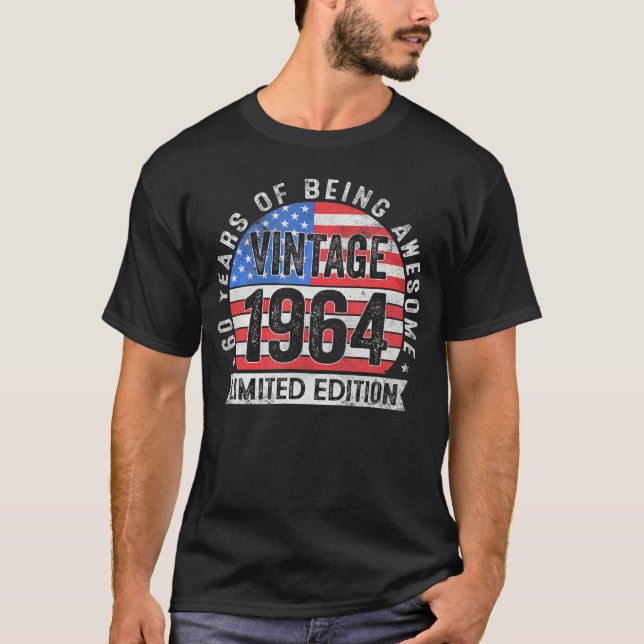 1964 60Th Birthday American Flag 60 Years Old T-Shirt (Front)