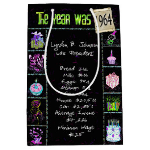 1964 Birth Year Trivia on Black  Medium Gift Bag