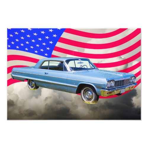1964 Chevrolet Impala Car And American Flag Photo Print