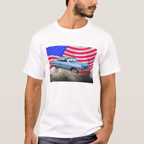 1964 Chevrolet Impala Car And American Flag T_Shirt