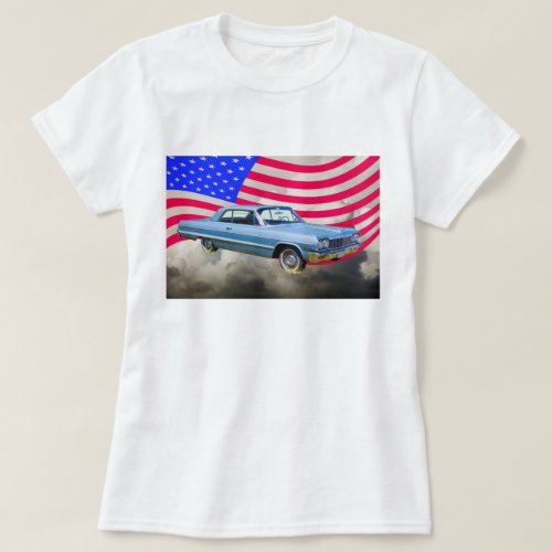 1964 Chevrolet Impala Car And American Flag T-Shirt