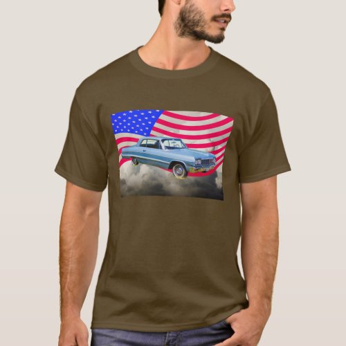 1964 Chevrolet Impala Car And American Flag T_Shirt