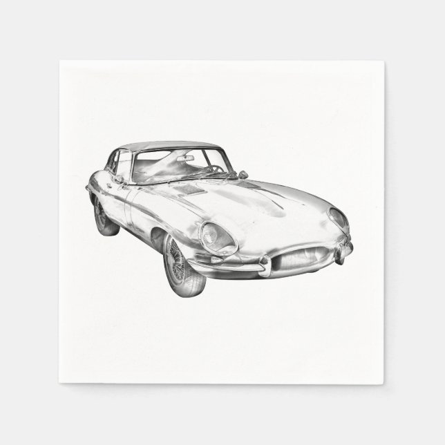 1964 Jaguar XKE Antique Sports Car Illustration Paper Napkins (Front)