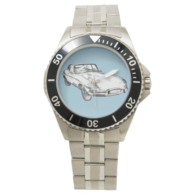 1964 Jaguar XKE Antique Sports Car Illustration Watch (Front)