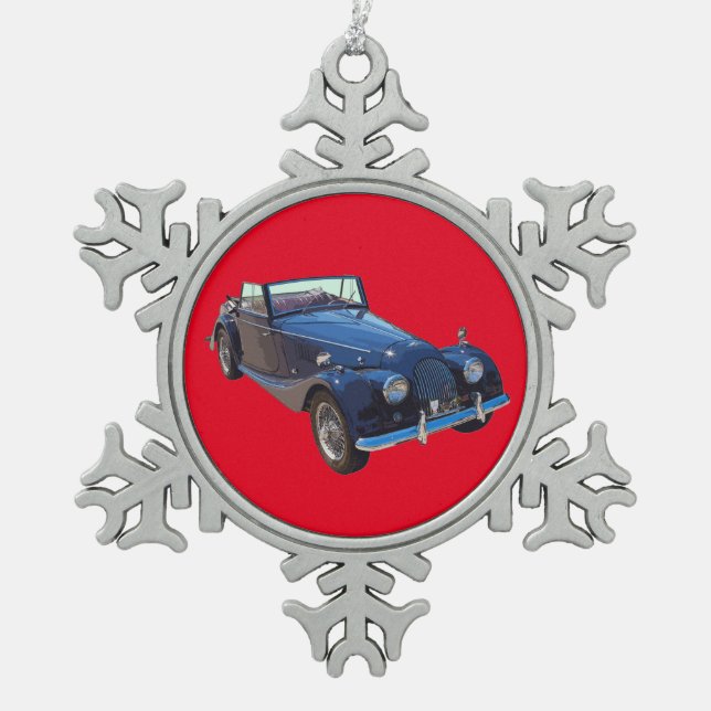 1964 Morgan Plus 4 Convertible Sports Car Snowflake Pewter Christmas Ornament (Front)