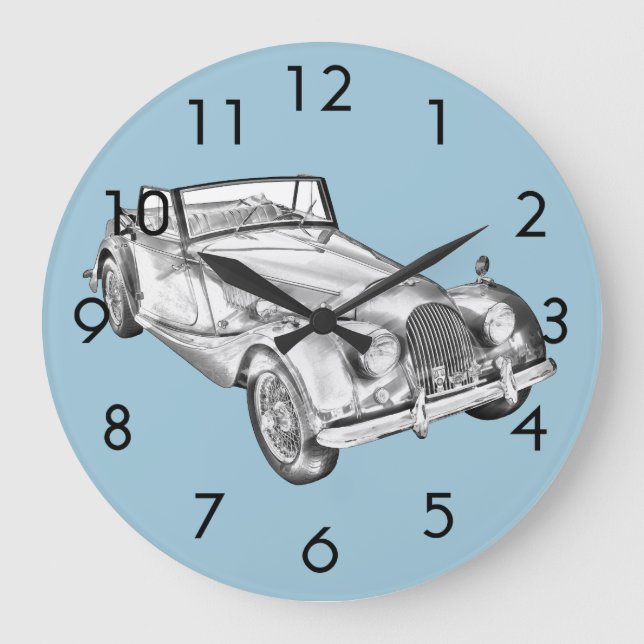 1964 Morgan Plus 4 Sports Car Illustration Large Clock (Front)