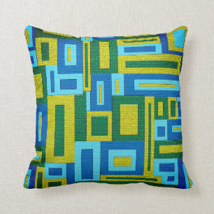 1964 Peacock Colors Mid Century Modern Geometrics Throw Pillow