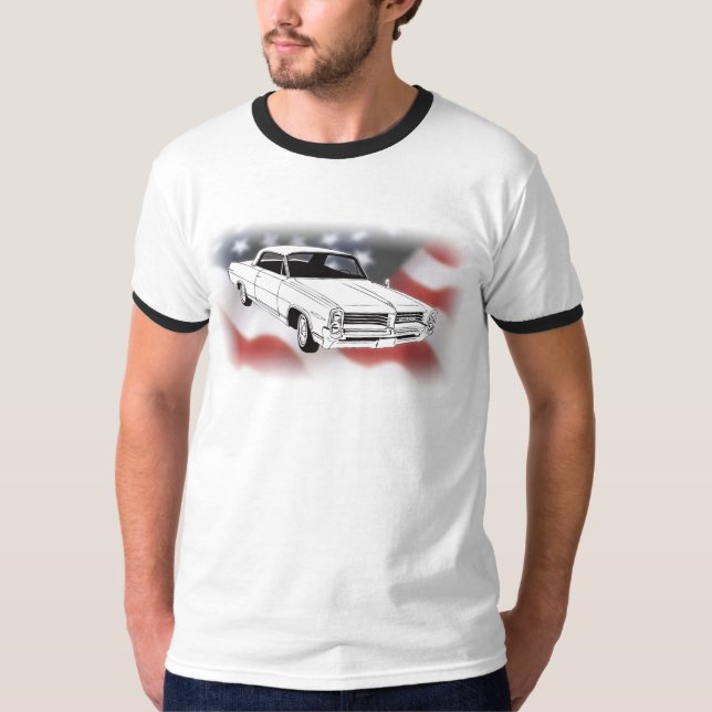 1964 Pontiac Bonneville over USA flag T-Shirt (Front)