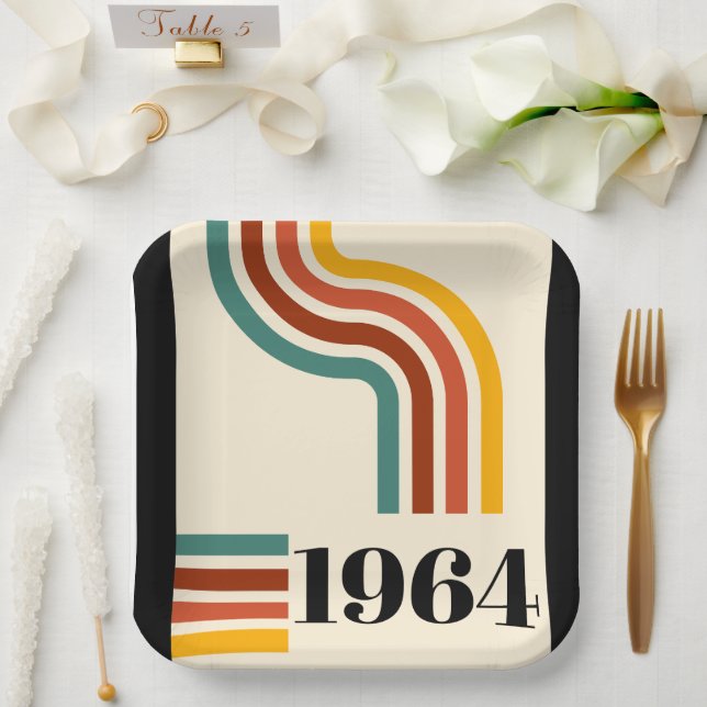 1964 Retro Stripe Vintage Poster Paper Plates (Wedding)