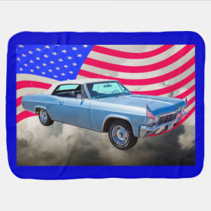 1965 Chevy Impala 327 With American Flag Baby Blanket