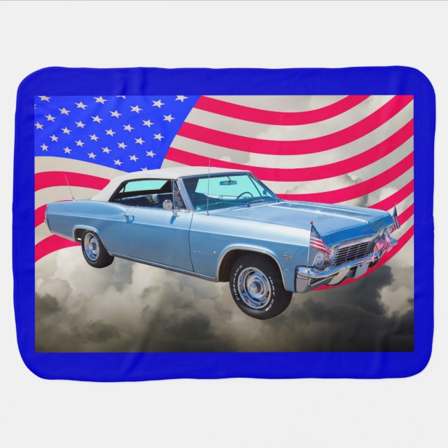1965 Chevy Impala 327 With American Flag Baby Blanket (Horizontal)