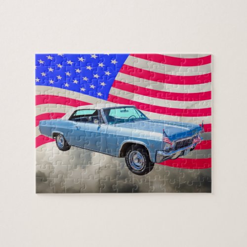 1965 Chevy Impala 327 With American Flag Jigsaw Puzzle