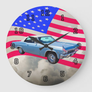1965 Chevy Impala 327 With American Flag Large Clock