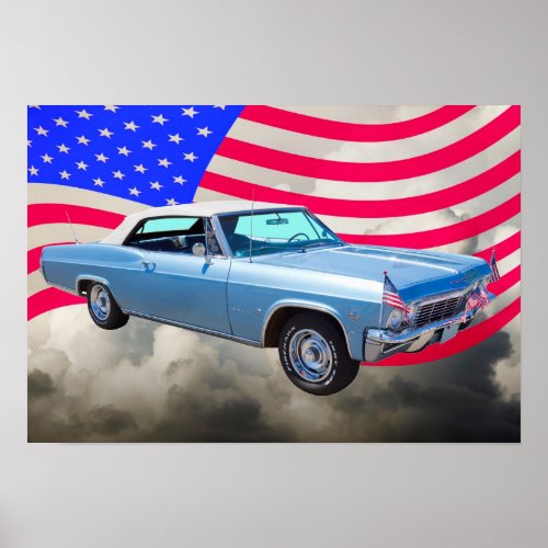 1965 Chevy Impala 327 With American Flag Poster