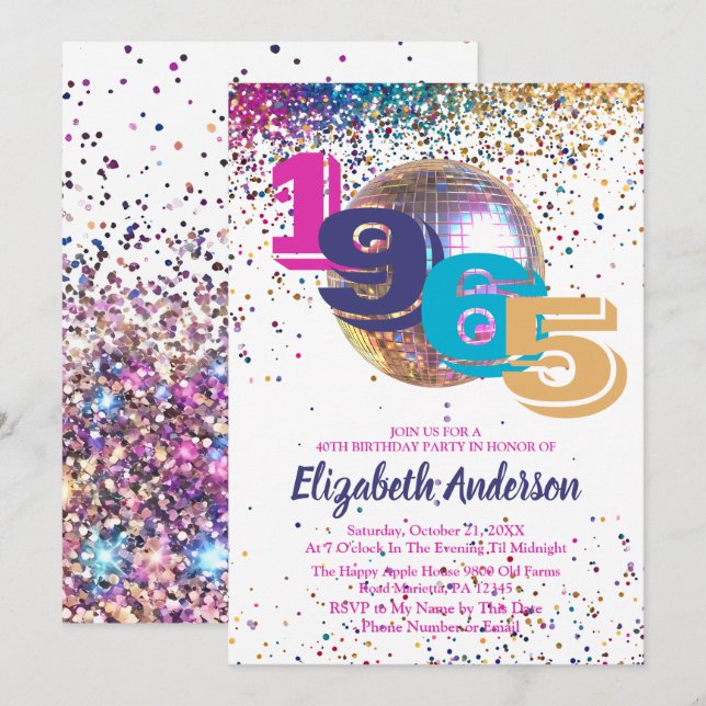 1965 Colorful Disco 60th Birthday Party Customizab Invitation (Front/Back)