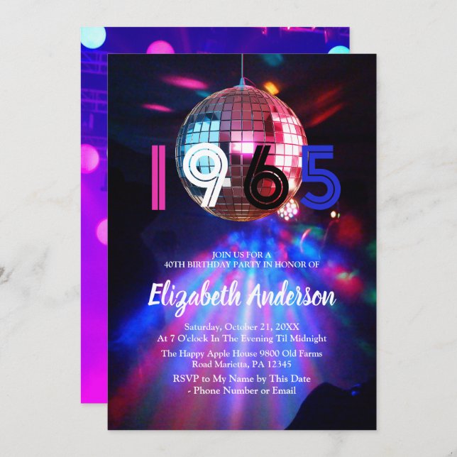 1965 Disco Ball 60th Birthday Party Invitation (Front/Back)