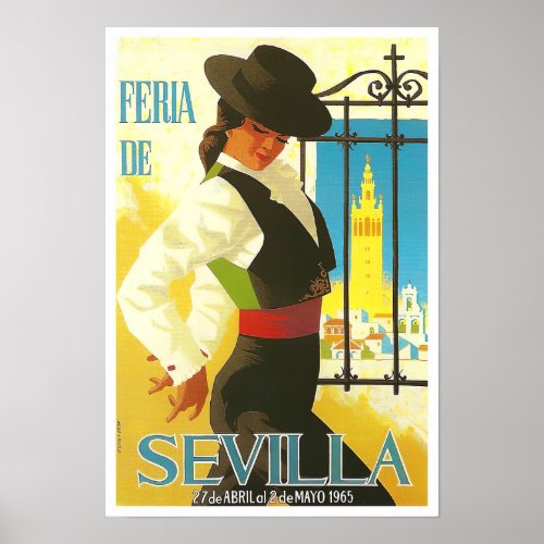 1965 Feria de Sevilla vintage travel Poster