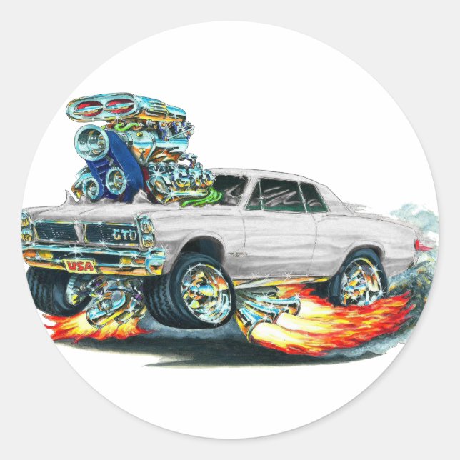 1965 GTO White Car Classic Round Sticker (Front)