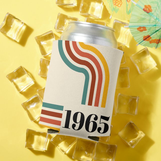 1965 Retro Stripe Vintage Poster Can Cooler (In Situ Summer)