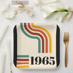 1965 Retro Stripe Vintage Poster Paper Plates