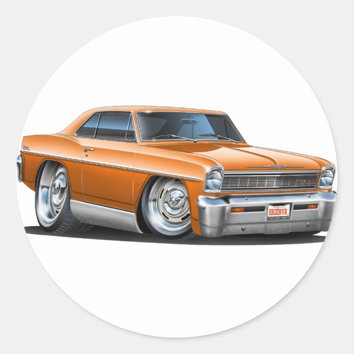 1966 67 Nova Orange Car Round Sticker