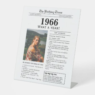 1966 Birthday Newspaper Tabletop Pedestal Sign