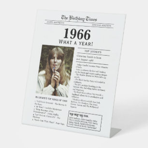1966 Birthday Newspaper Tabletop Pedestal Sign