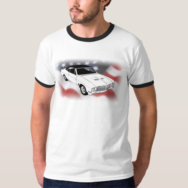 1966 Buick Gran Sport over USA flag T-Shirt (Front)