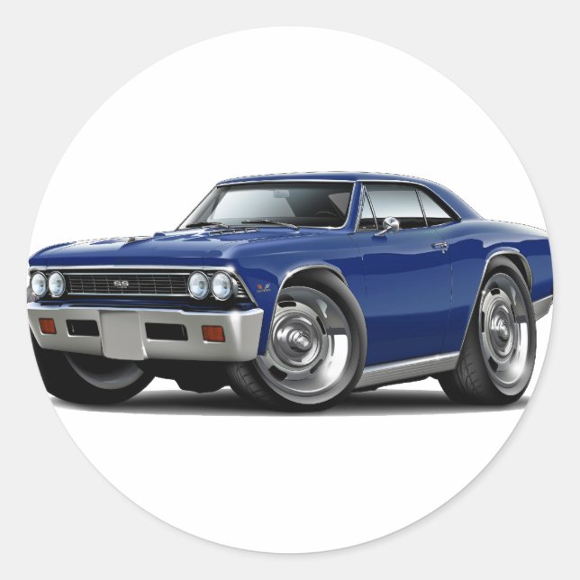 1966 Chevelle Dark Blue Car Classic Round Sticker (Front)