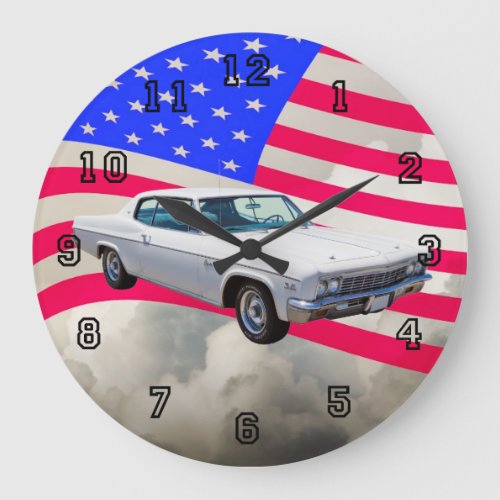 1966 Chevrolet Caprice With American Flag Large Clock