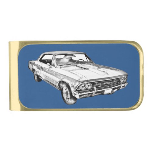 1966 Chevy Chevelle SS 396 Illustration Gold Finish Money Clip