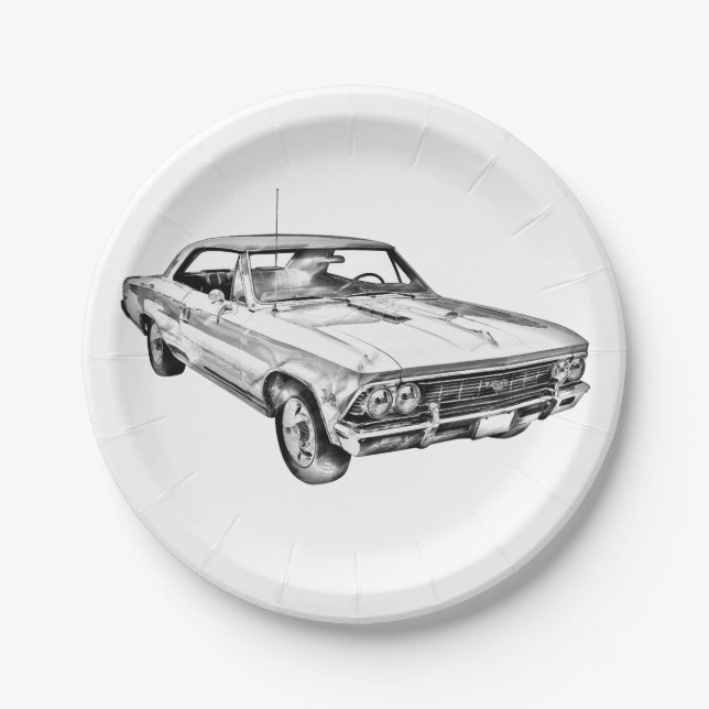 1966 Chevy Chevelle SS 396 Illustration Paper Plates (Front)