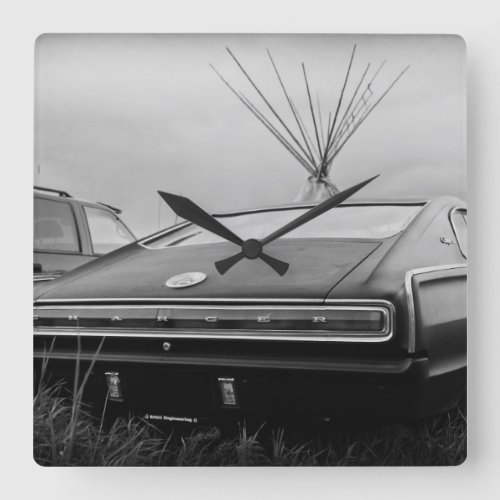 1966 Dodge Charger BW Square Wall Clock