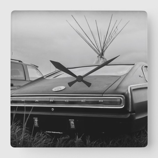 1966 Dodge Charger (B/W) Square Wall Clock (Front)