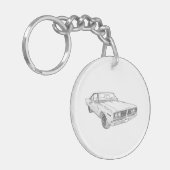 1966 Dodge Coronet Black and White Drawing Acrylic Keychain (Front Left)