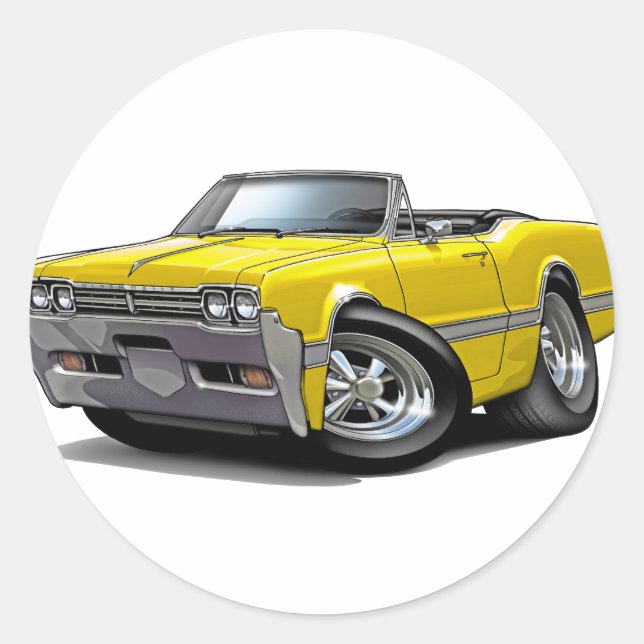 1966 Olds Cutlass Yellow Convertible Classic Round Sticker (Front)