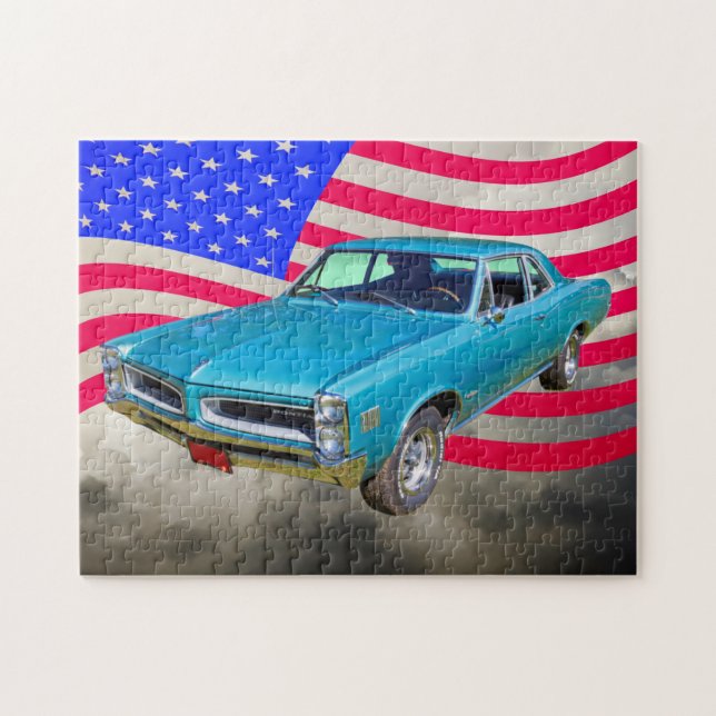 1966 Pontiac Le Mans And American Flag Jigsaw Puzzle (Horizontal)